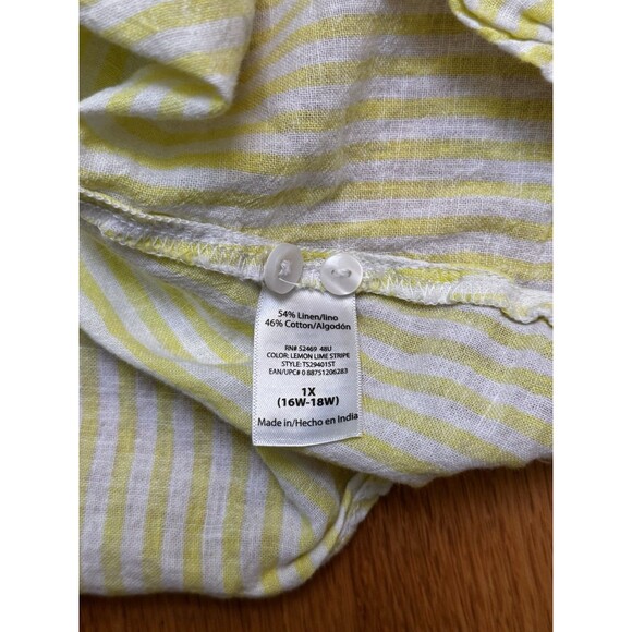 Time and Tru Women's Stripe Yellow White Sleeveless Summer Linen Blend Shirt 1X - Picture 6 of 10